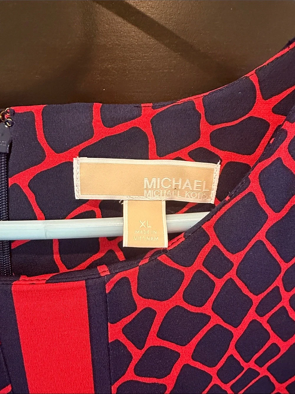 Michael Kors Navy Midi Dress with Red Geometric Grid